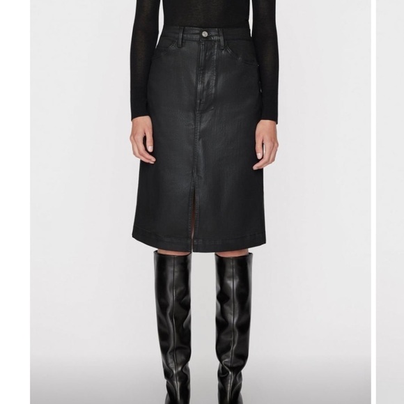 Frame Black Slit-Front Coated Midi Skirt 25 - Picture 1 of 13